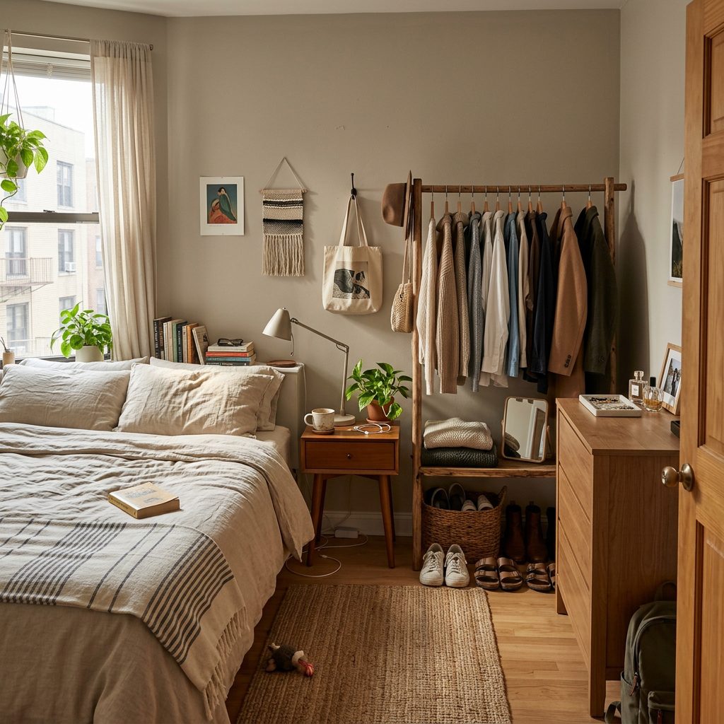Organized small bedroom