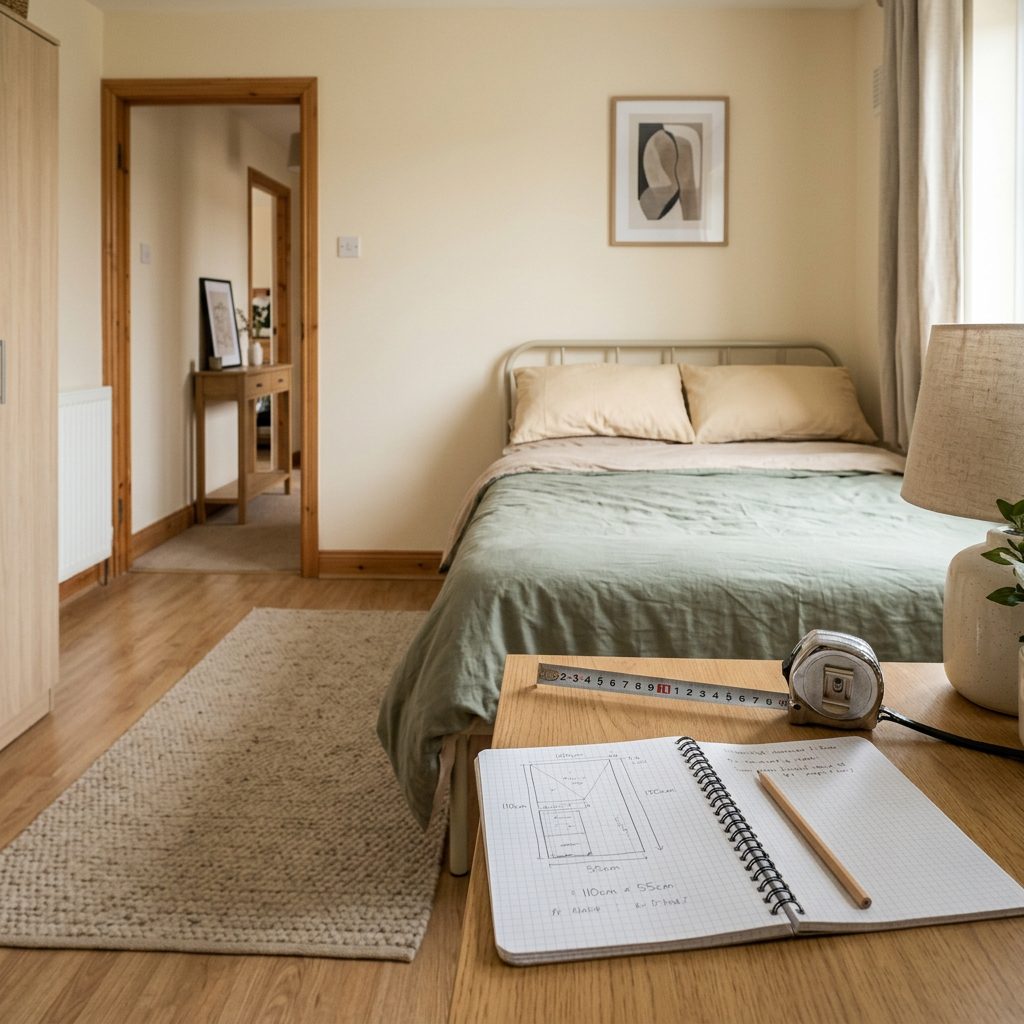 Measuring a rental bedroom before choosing storage